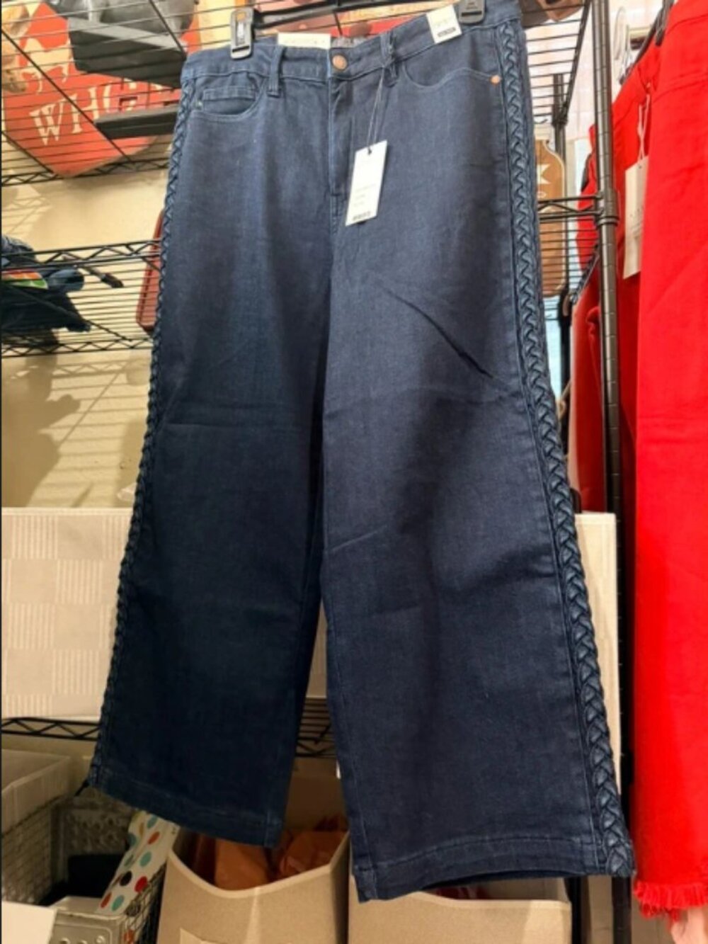 Judy Blue NWT High-Waisted Wide Leg Jeans Size 13 – Braided Detail